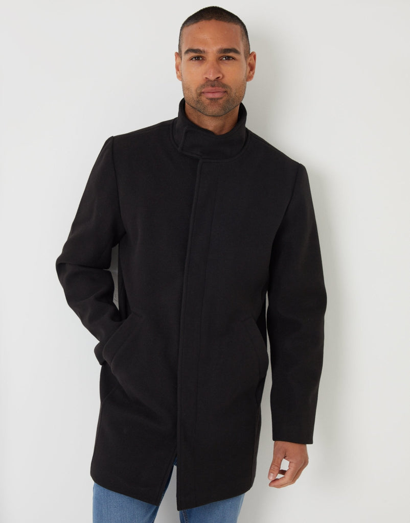 Longline Faux Wool Funnel Neck Coat