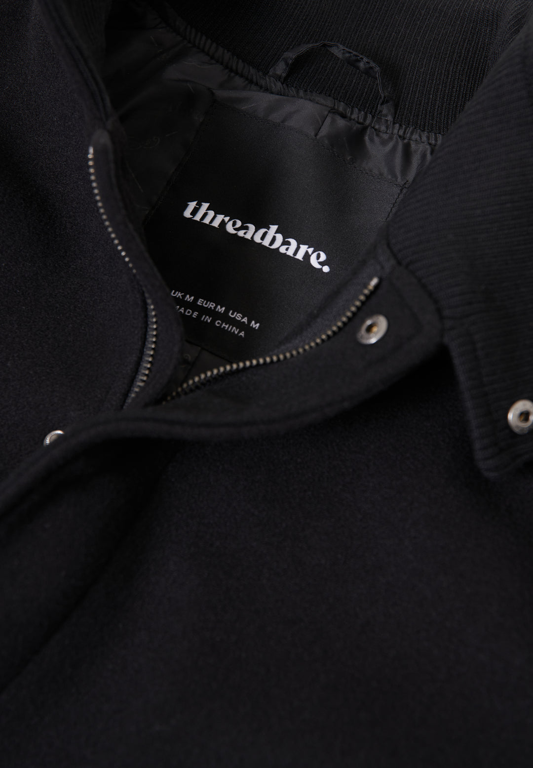 Black Longline Faux Wool Funnel Neck Coat