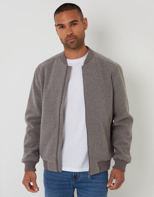 Threadbare Men's Taupe Brushed Bomber Jacket