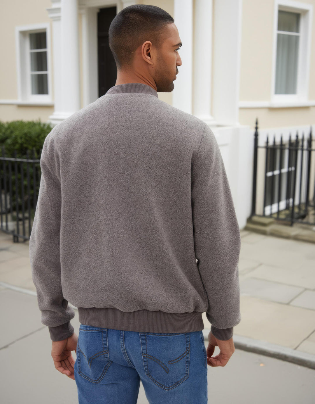 Taupe Faux Wool Bomber Jacket