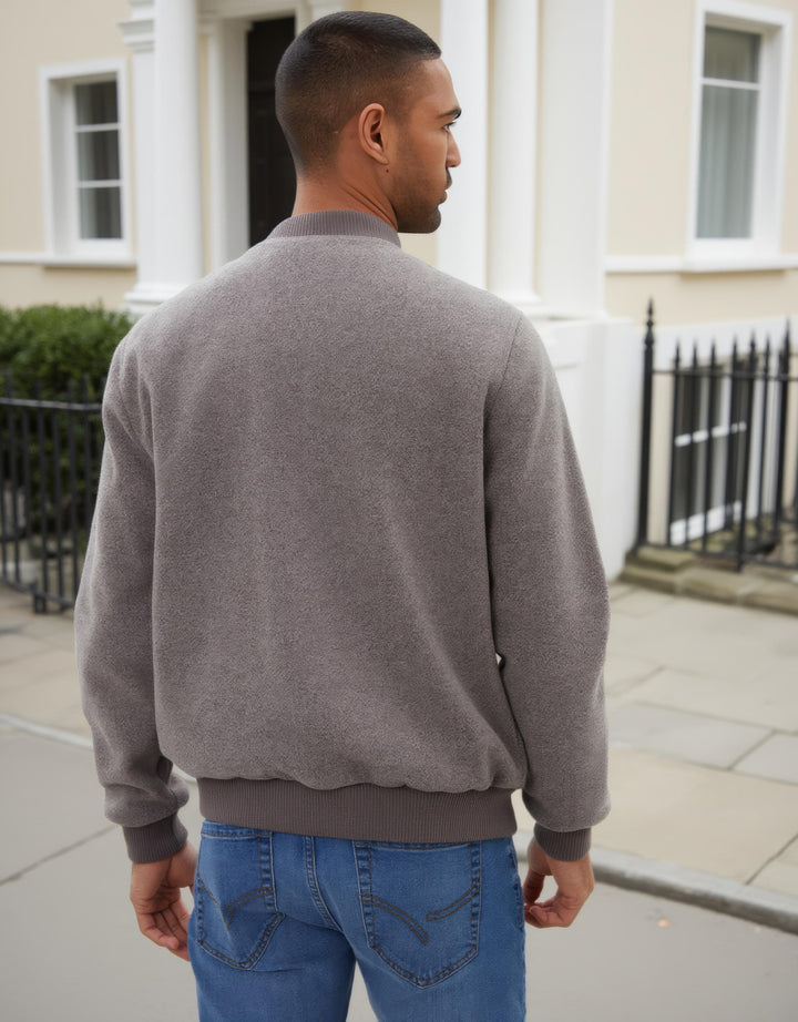 Taupe Faux Wool Bomber Jacket