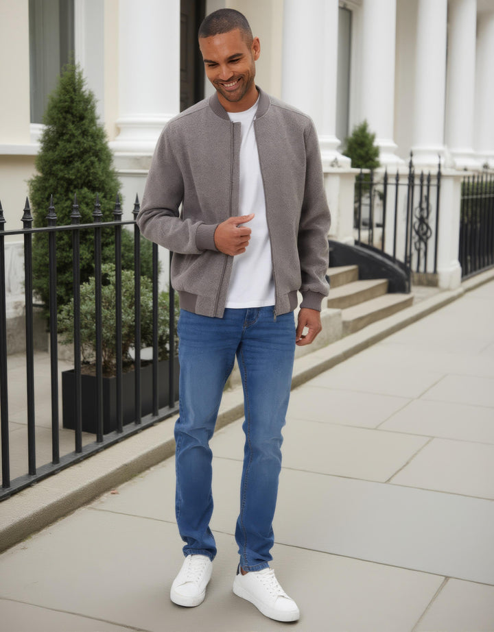 Taupe Faux Wool Bomber Jacket