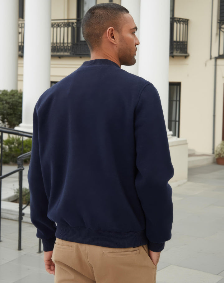 Navy Faux Wool Bomber Jacket