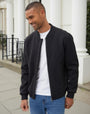 Black Faux Wool Bomber Jacket