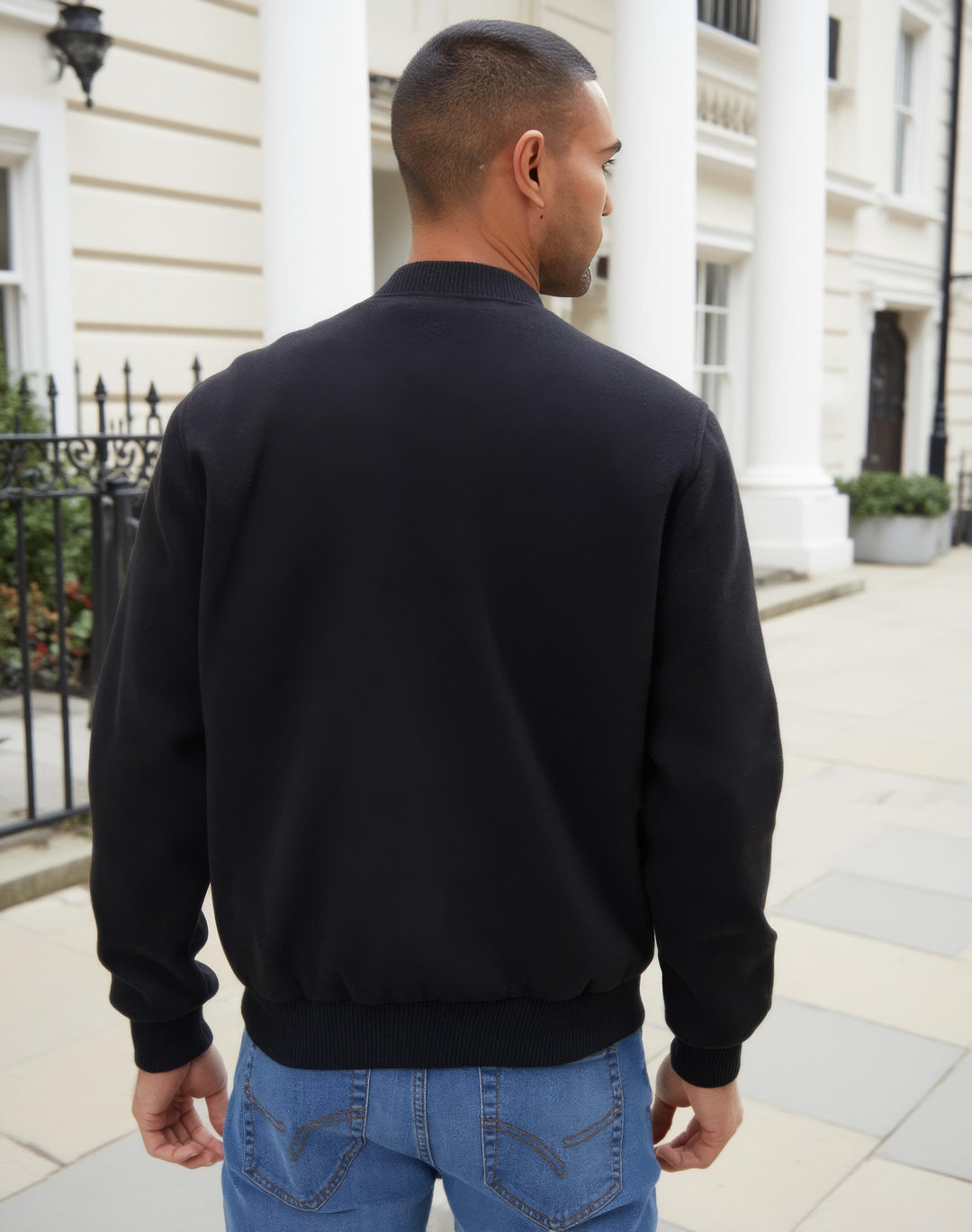 Black Faux Wool Bomber Jacket