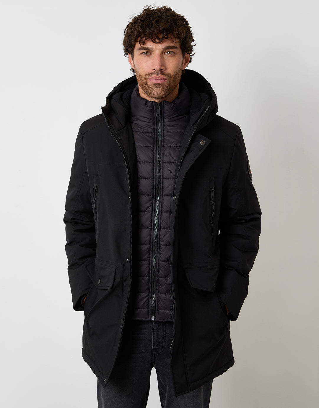 Black Mock Inner Longline Utility Coat