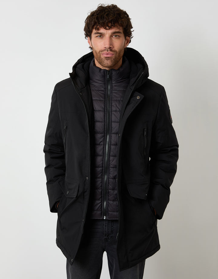 Black Mock Inner Longline Utility Coat