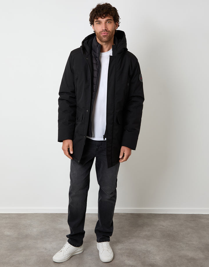 Black Mock Inner Longline Utility Coat