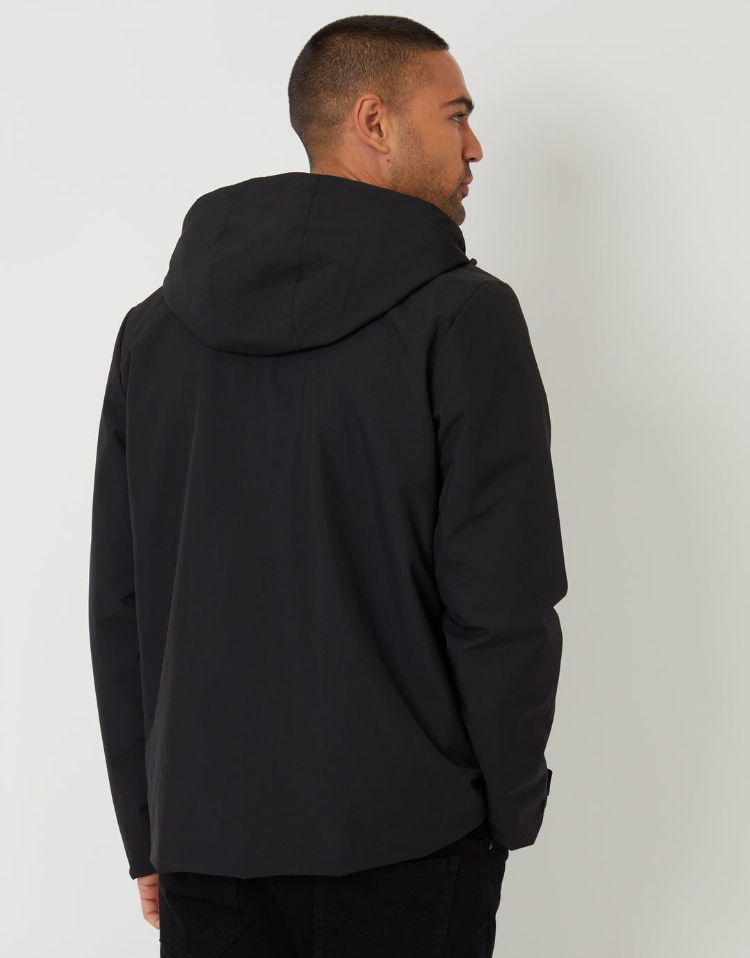 Black Showerproof Hooded Microfleece Lined Jacket