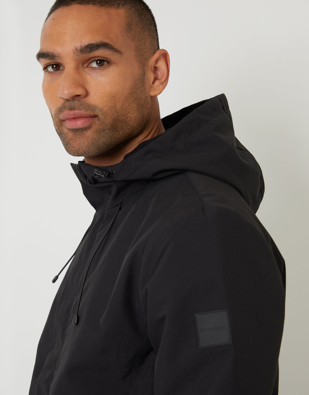 Black Showerproof Hooded Microfleece Lined Jacket