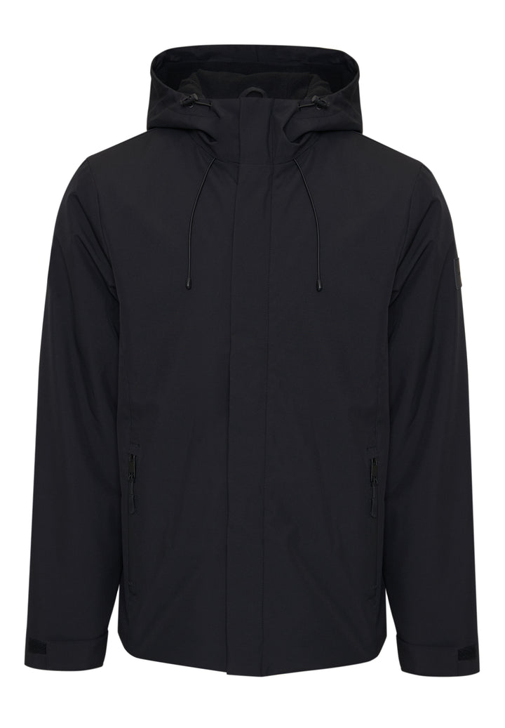 Black Showerproof Hooded Microfleece Lined Jacket