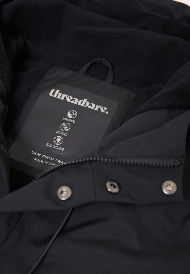 Black Showerproof Hooded Microfleece Lined Jacket