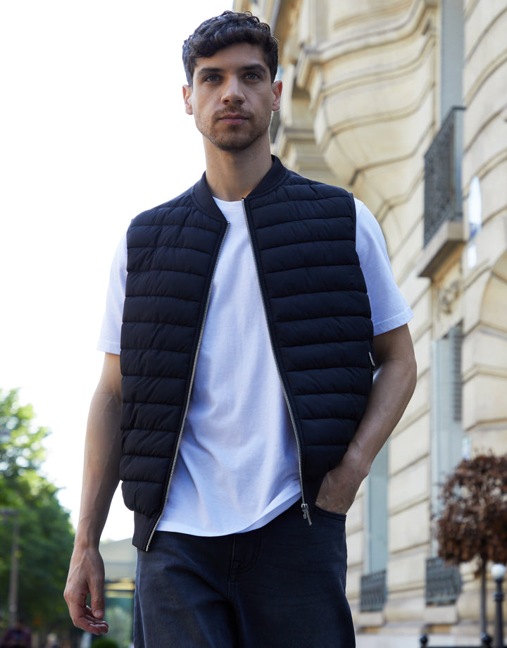 Black Quilted Hybrid Gilet