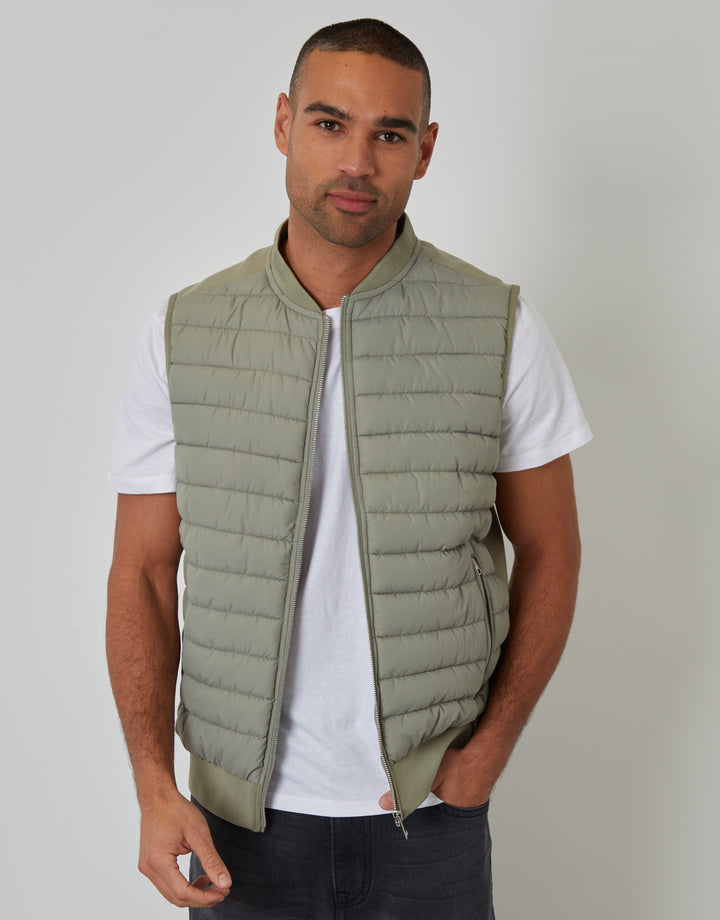Sage Green Quilted Hybrid Gilet