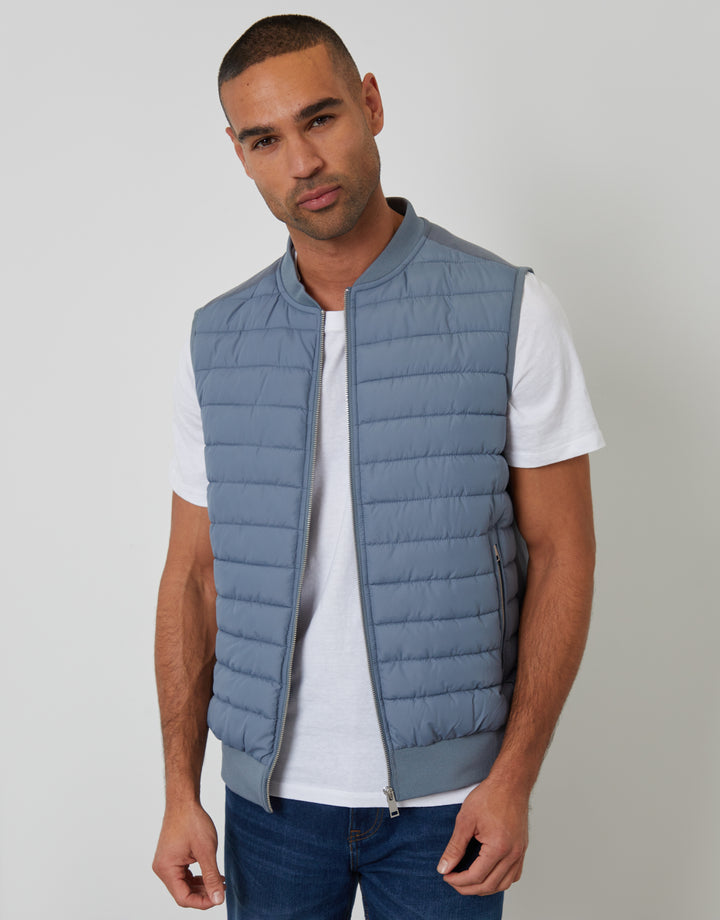 Denim Blue Quilted Hybrid Gilet