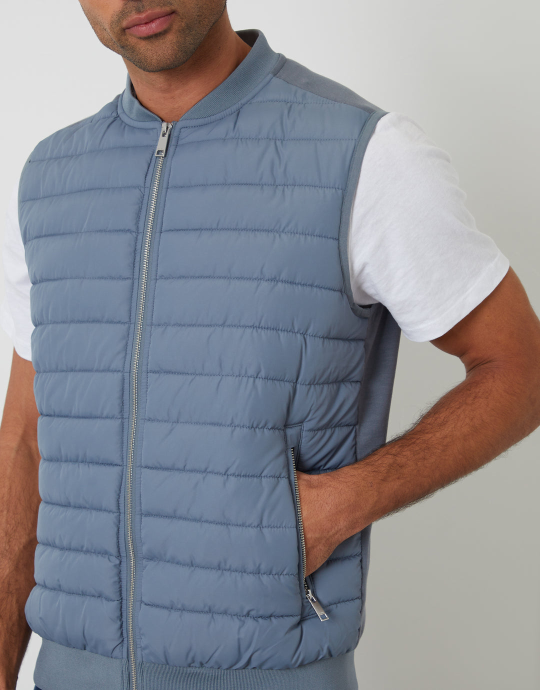 Denim Blue Quilted Hybrid Gilet