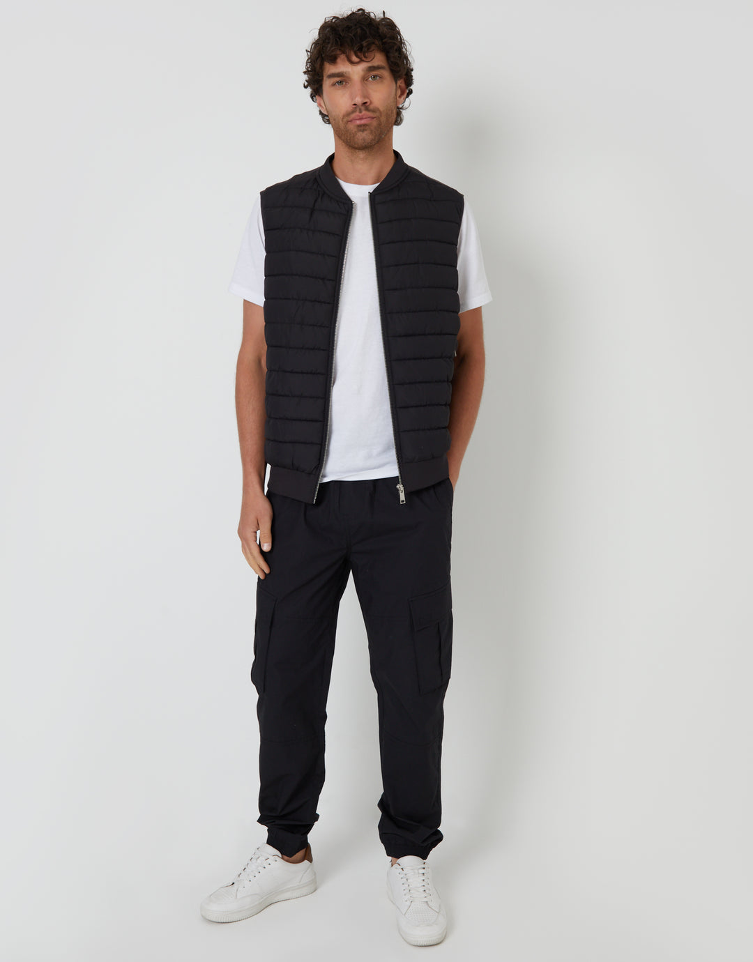 Black Quilted Hybrid Gilet