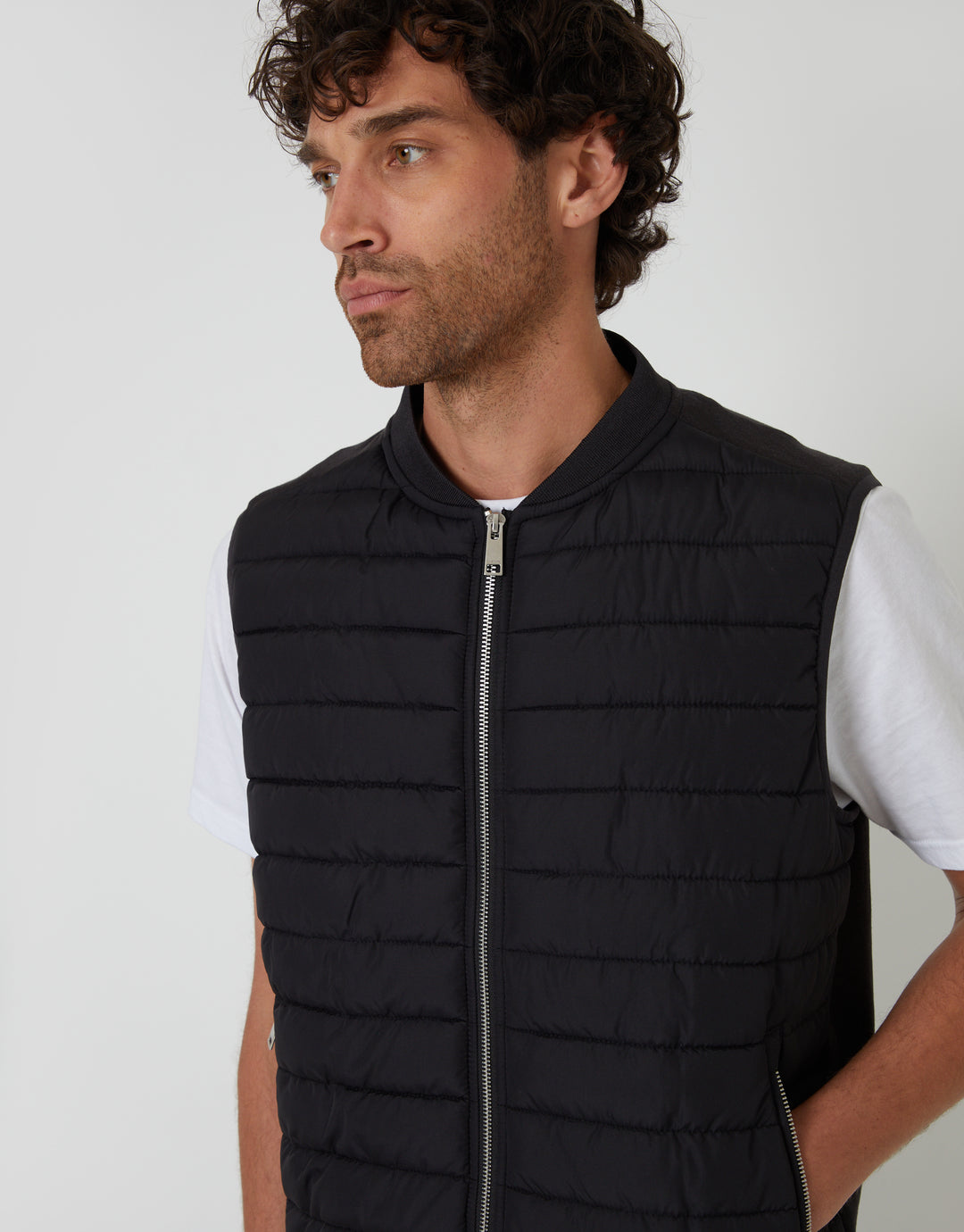 Black Quilted Hybrid Gilet