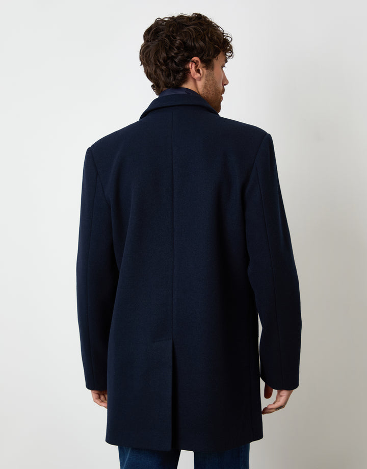 Navy Faux Wool Mock Layer Longline Mac