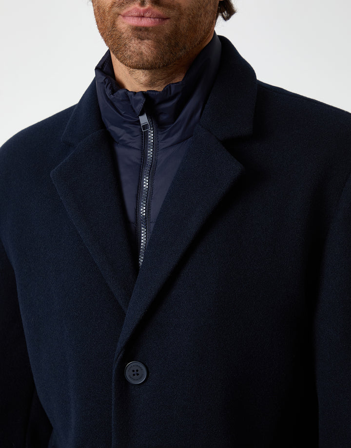 Navy Faux Wool Mock Layer Longline Mac