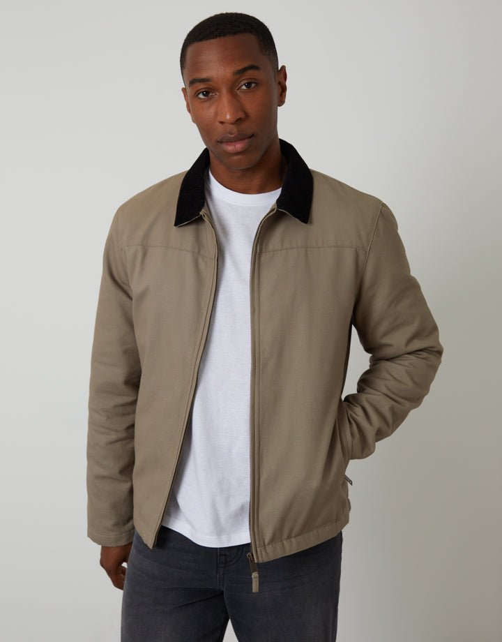 Mushroom Zip-Through Lightweight Jacket With Quilting