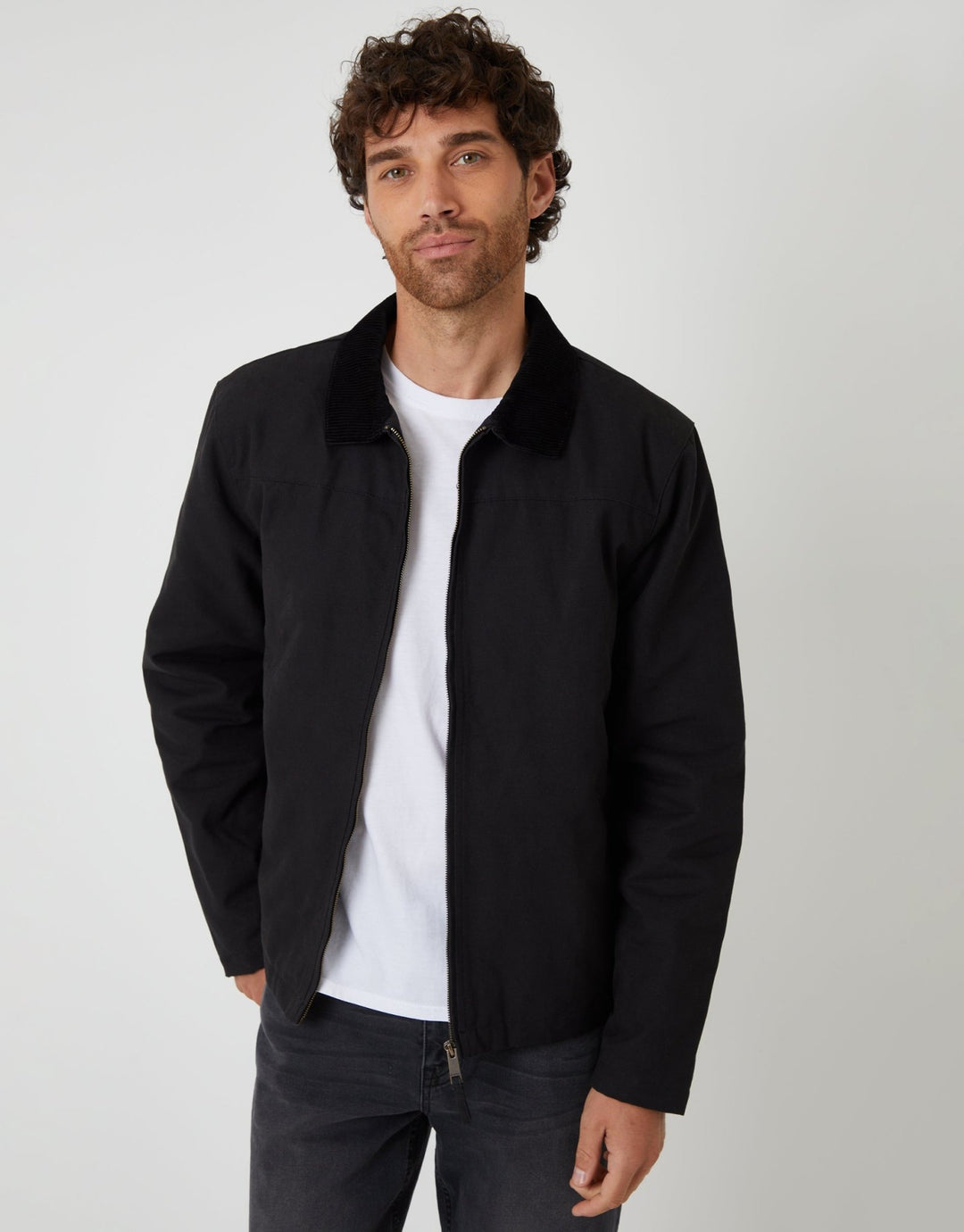 Worn Threadbare Threadbare Men's Black Zip-Through Lightweight Jacket With Quilting