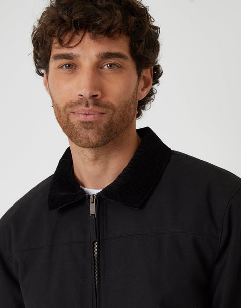 Threadbare Zip-Through Lightweight Jacket With Quilting in Black - collar close up