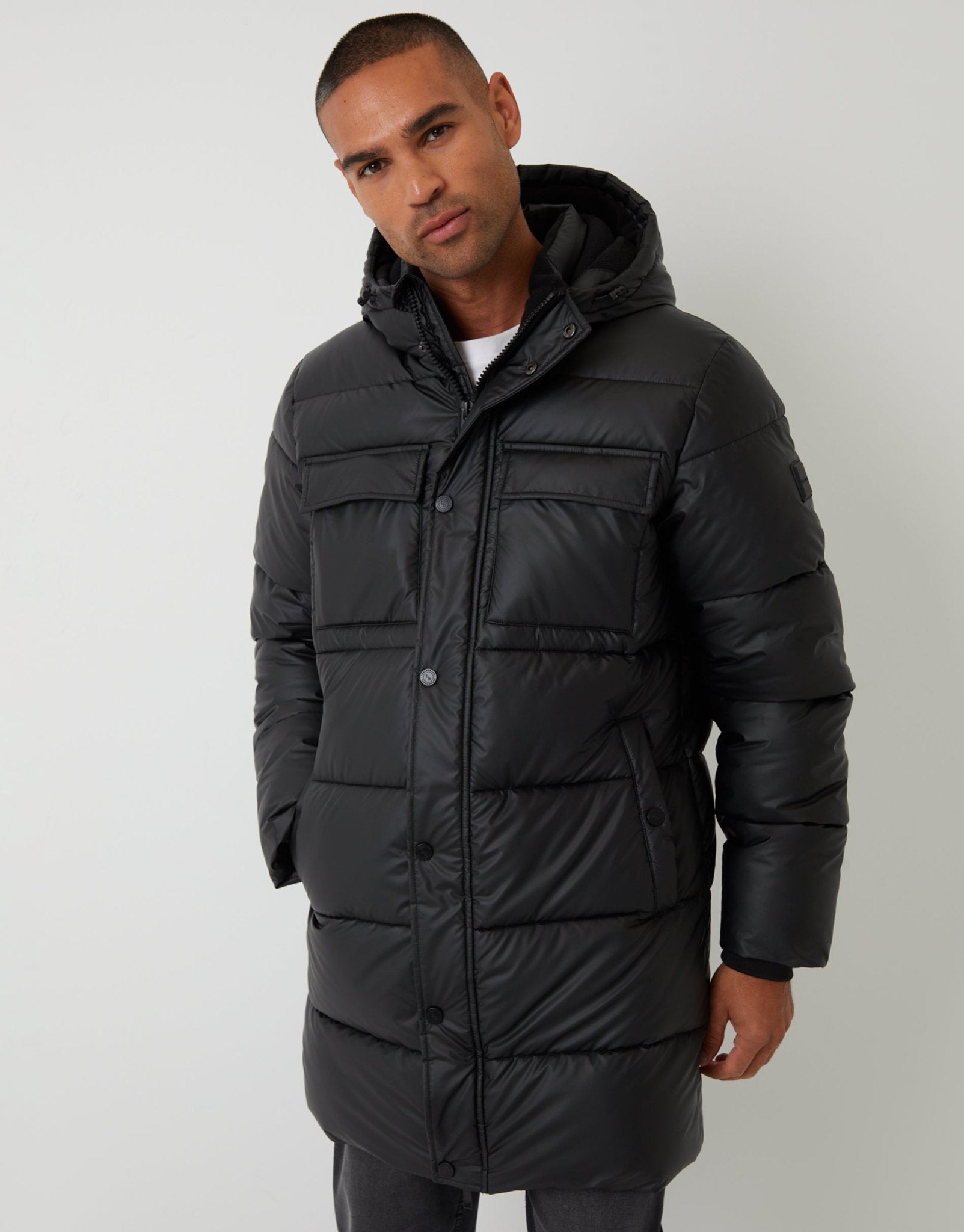 Threadbare Men's Showerproof Longline Puffer Coat in Black