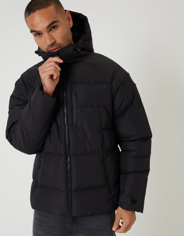 Black Ripstop Hooded Padded Coat