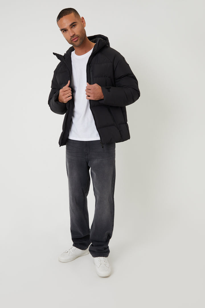 Black Ripstop Hooded Padded Coat