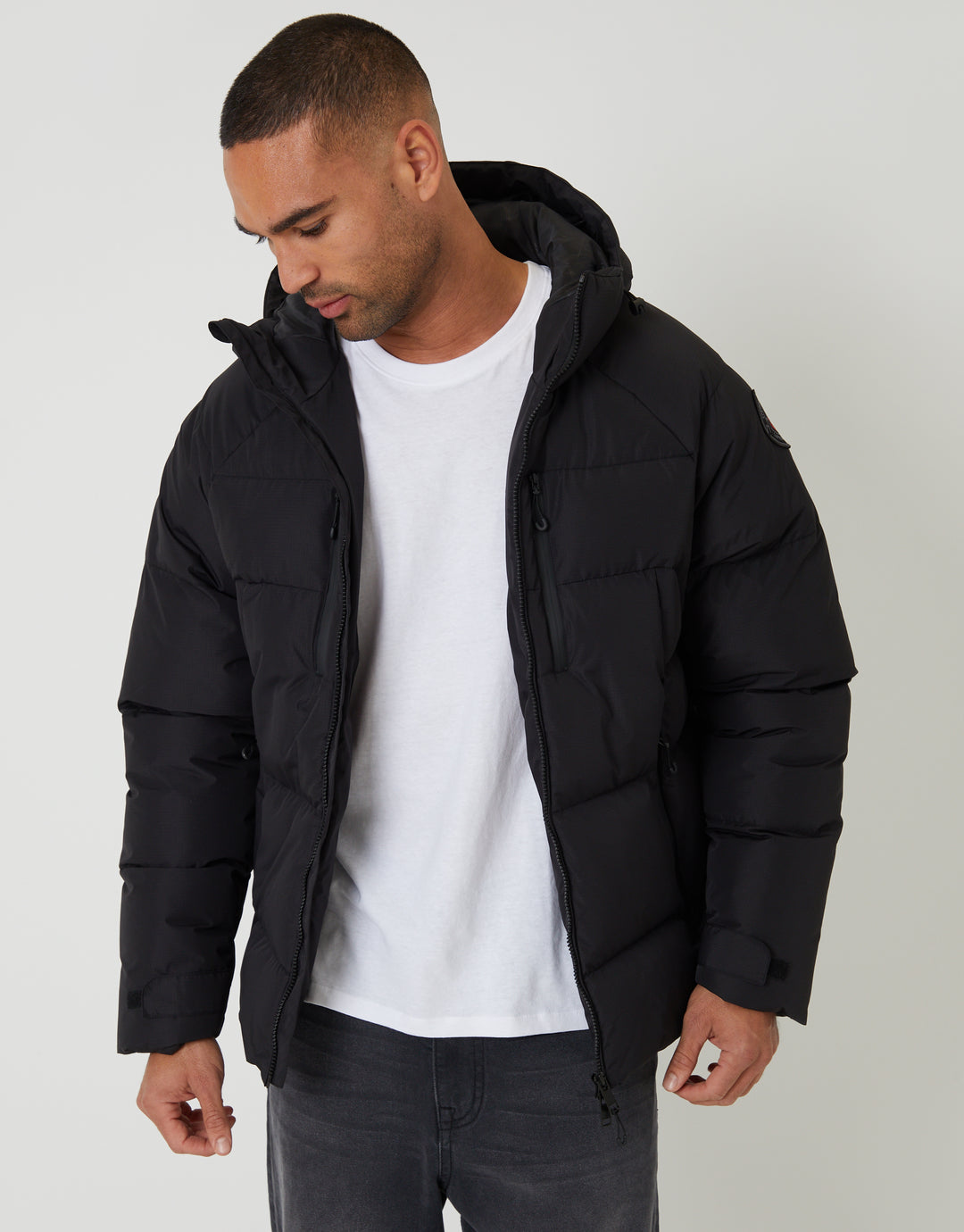 Black Ripstop Hooded Padded Coat