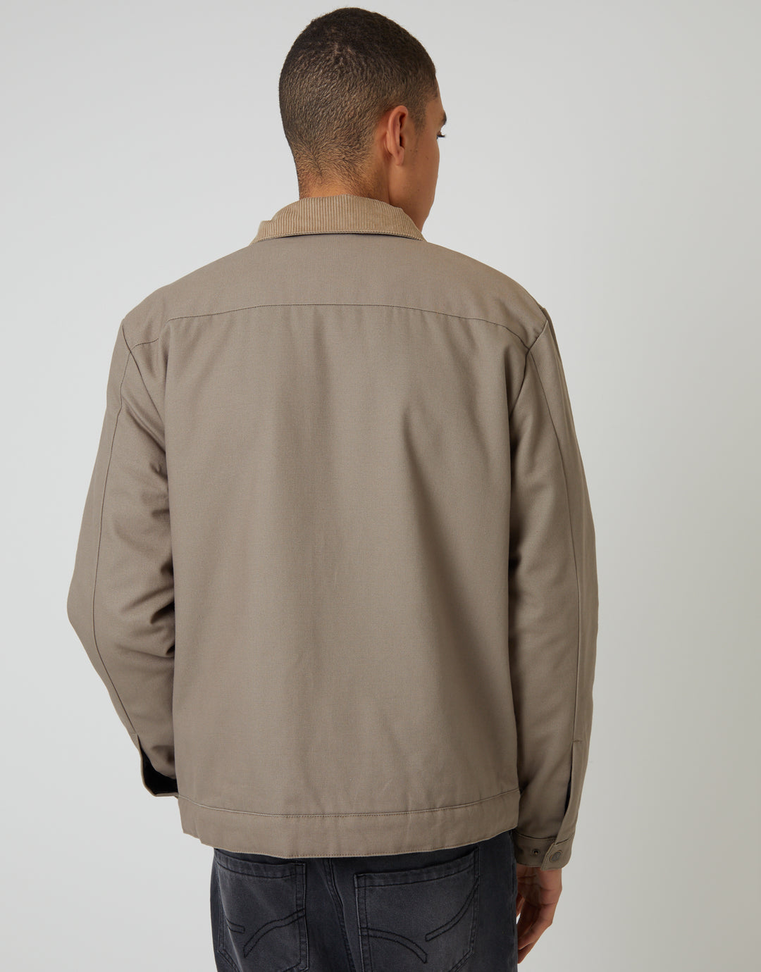 Mushroom Brown Lightweight Cotton Canvas Jacket With Corduroy Collar