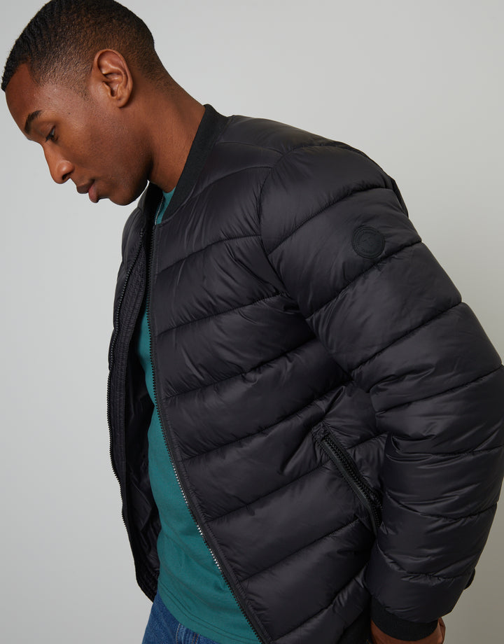 Black Quilted Bomber Jacket