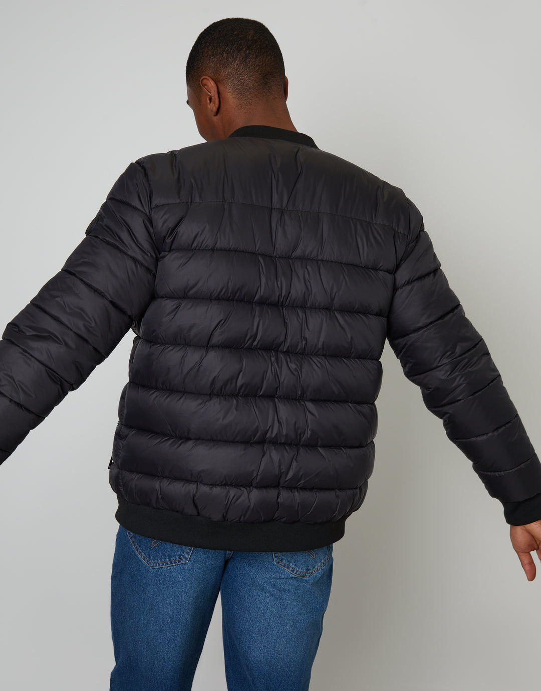 Black Quilted Bomber Jacket