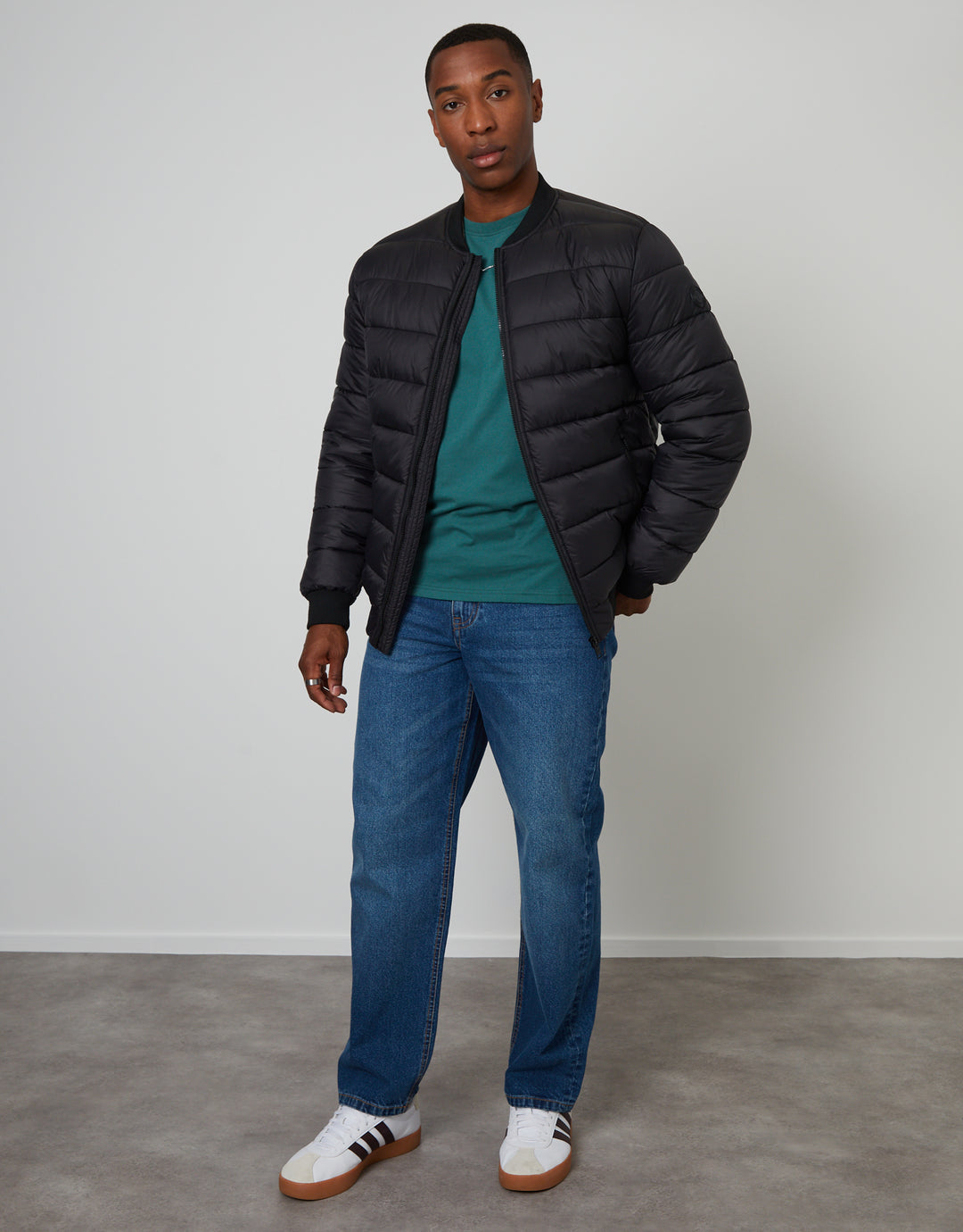 Black Quilted Bomber Jacket