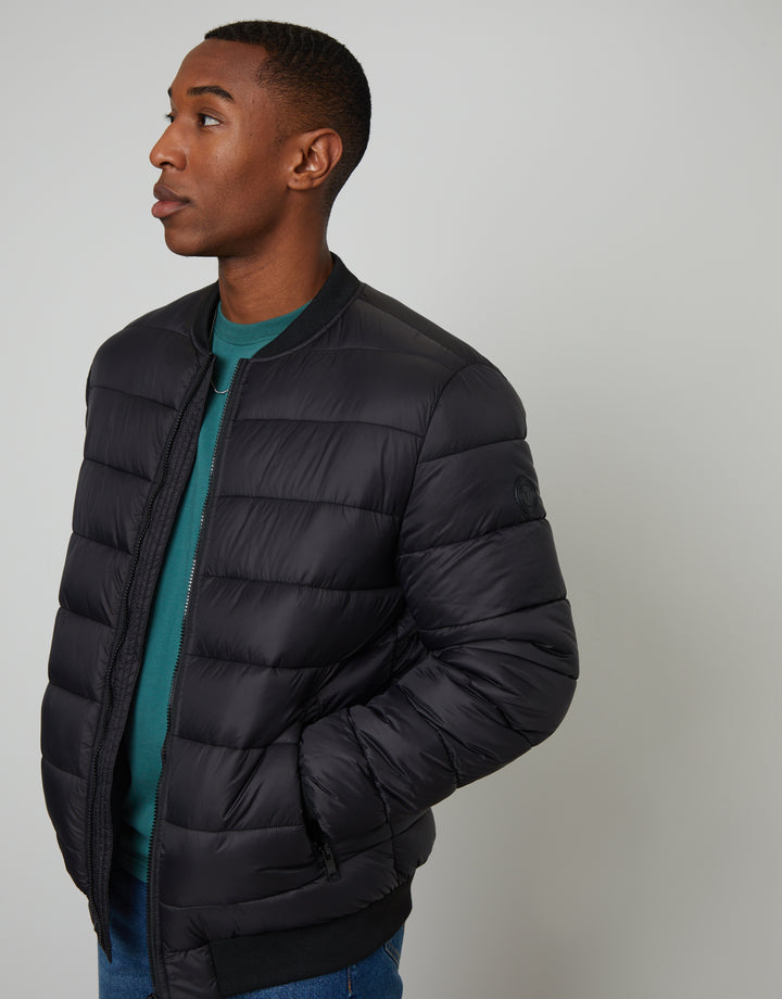 Black Quilted Bomber Jacket
