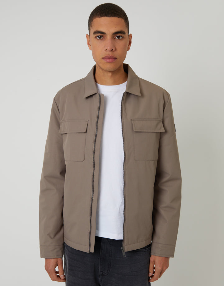 Taupe Showerproof Lightweight Collared Zip Up Jacket
