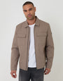 Threadbare Showerproof Lightweight Collared Zip Up Jacket in Taupe - front view, worn open