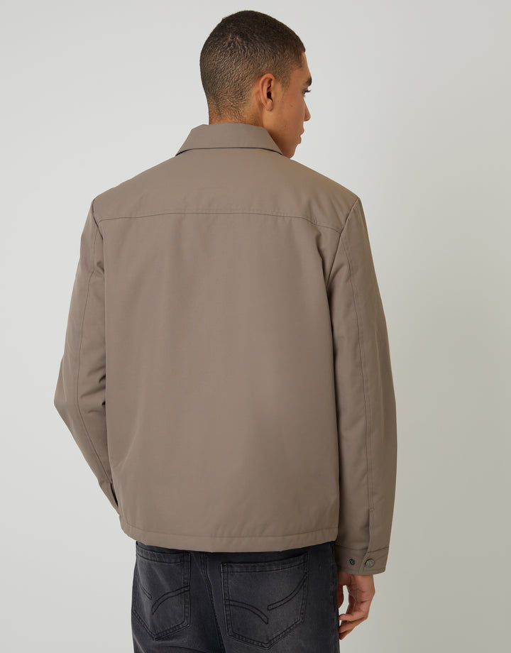Taupe Showerproof Lightweight Collared Zip Up Jacket