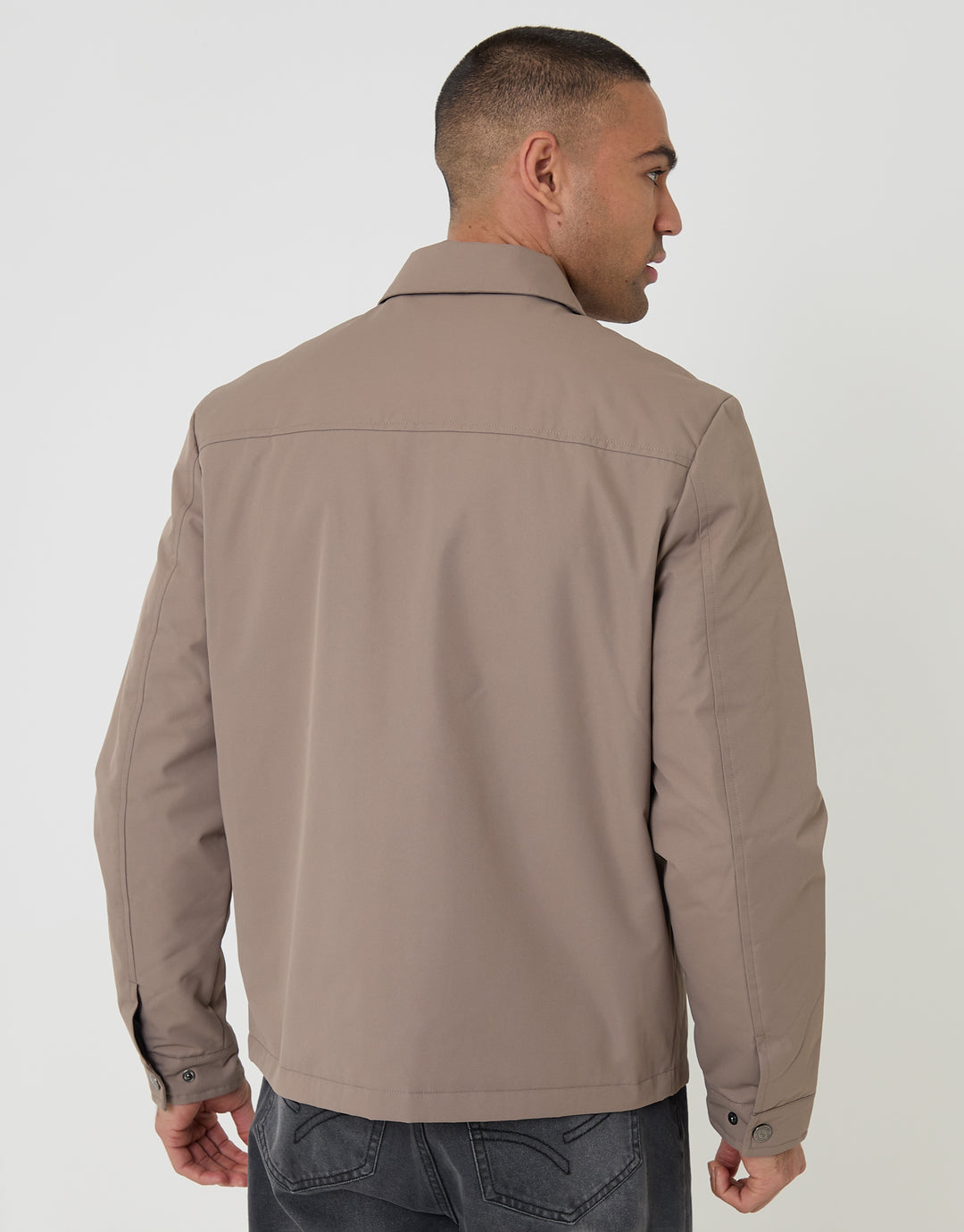 Threadbare Showerproof Lightweight Collared Zip Up Jacket in Taupe - back view