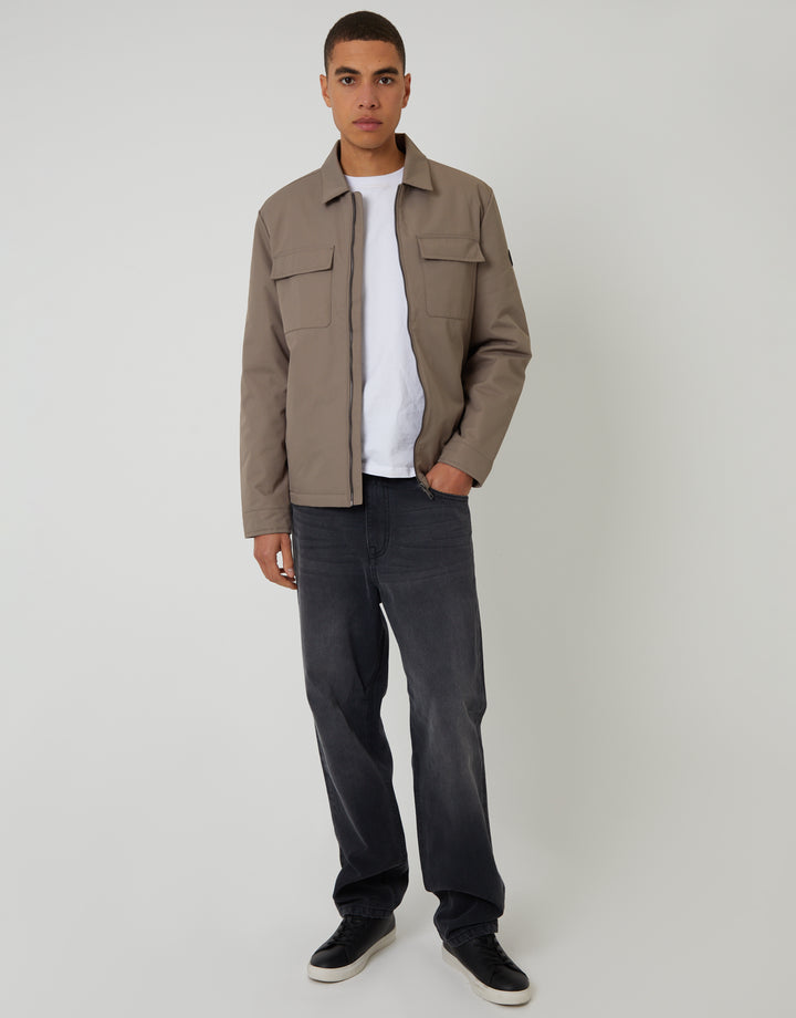 Taupe Showerproof Lightweight Collared Zip Up Jacket