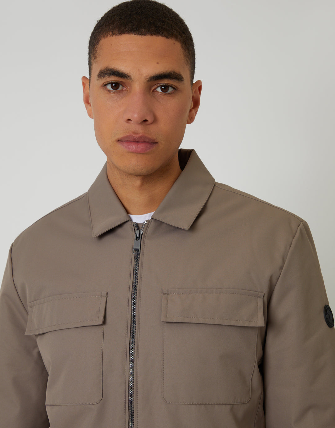 Taupe Showerproof Lightweight Collared Zip Up Jacket