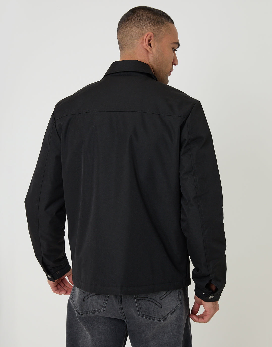 Threadbare Showerproof Lightweight Collared Zip Up Jacket in Black - back view