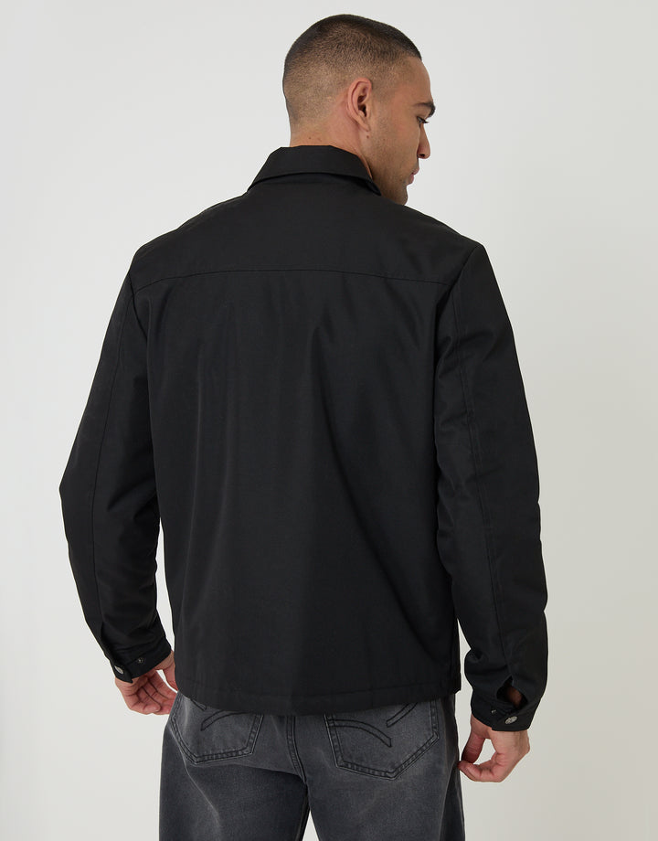 Threadbare Showerproof Lightweight Collared Zip Up Jacket in Black - back view