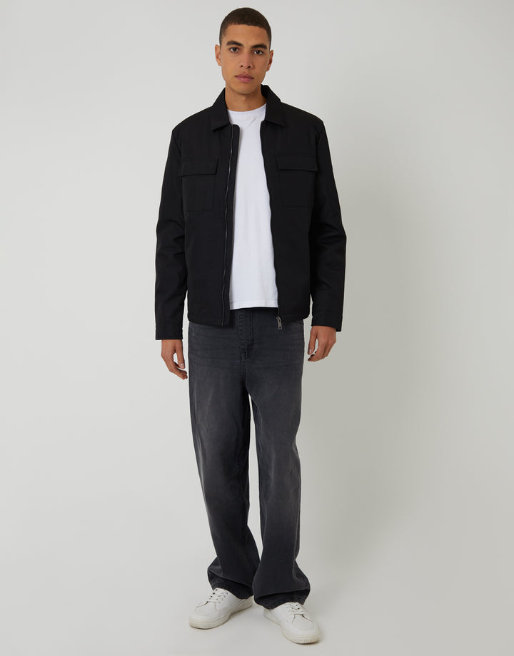 Black Showerproof Lightweight Collared Zip Up Jacket