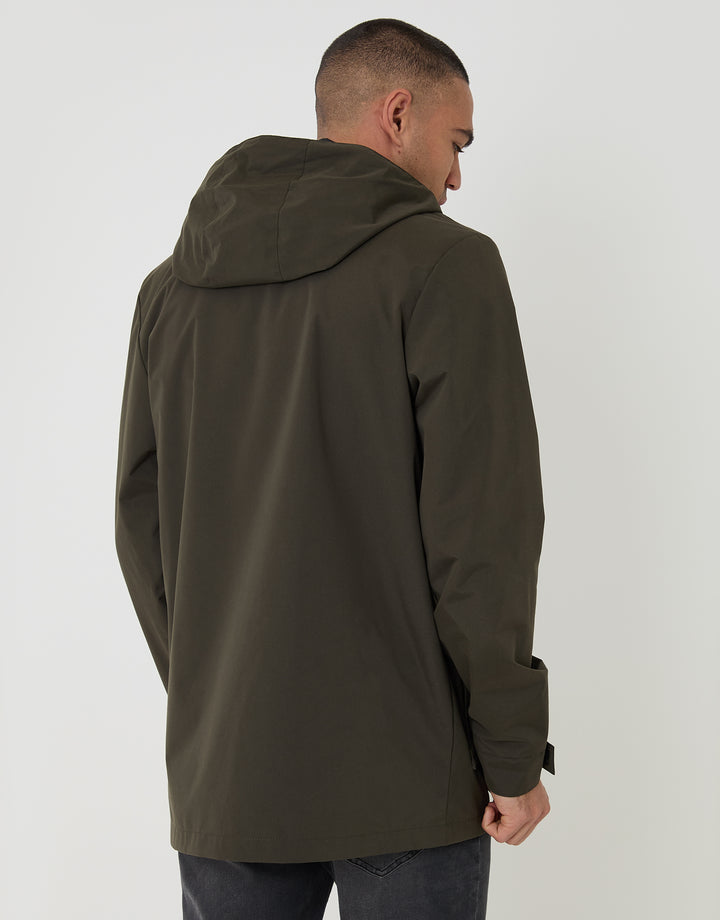 Threadbare Showerproof Microfleece Lined Padded Coat in Khaki Green - back view