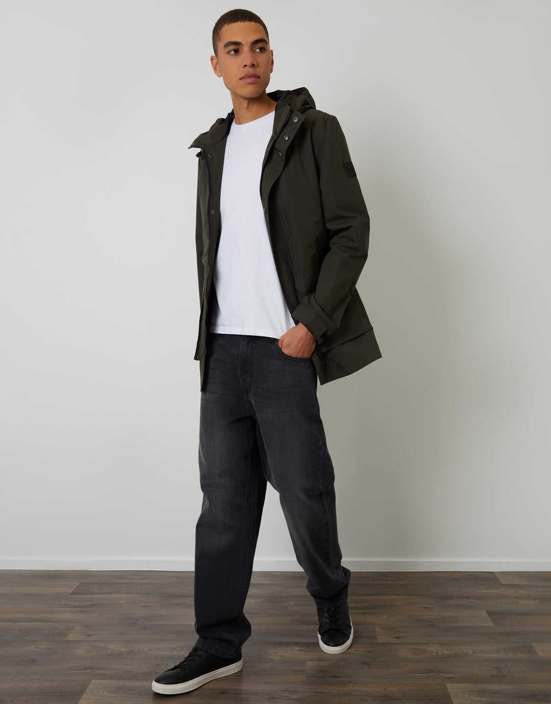 Khaki Green Showerproof Hooded Coat