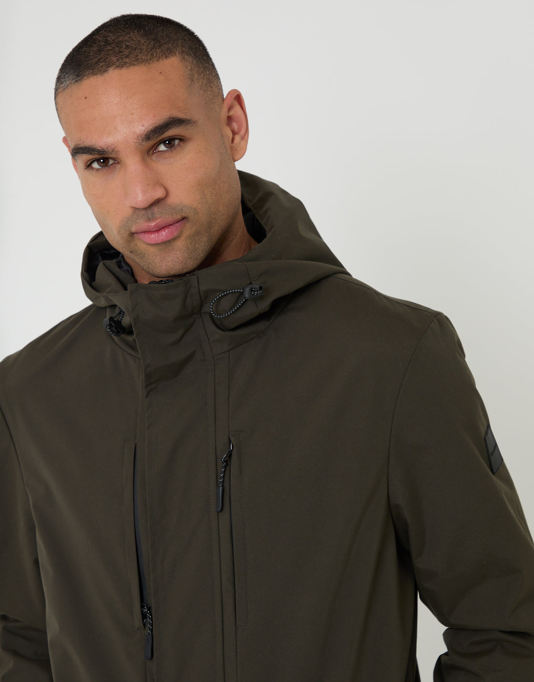 Threadbare Showerproof Microfleece Lined Padded Coat in Khaki Green - front view close up