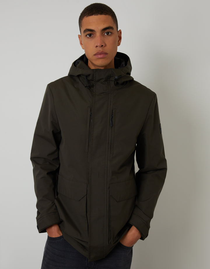 Khaki Green Showerproof Hooded Coat