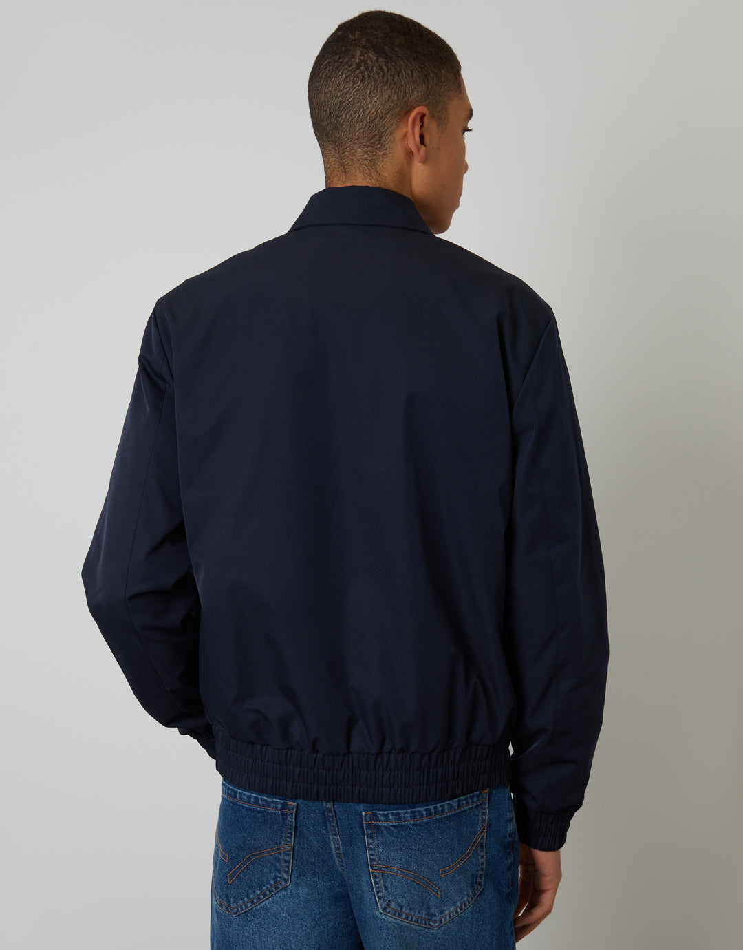 Navy  Showerproof Patch Pocket Zip Up Collared Jacket